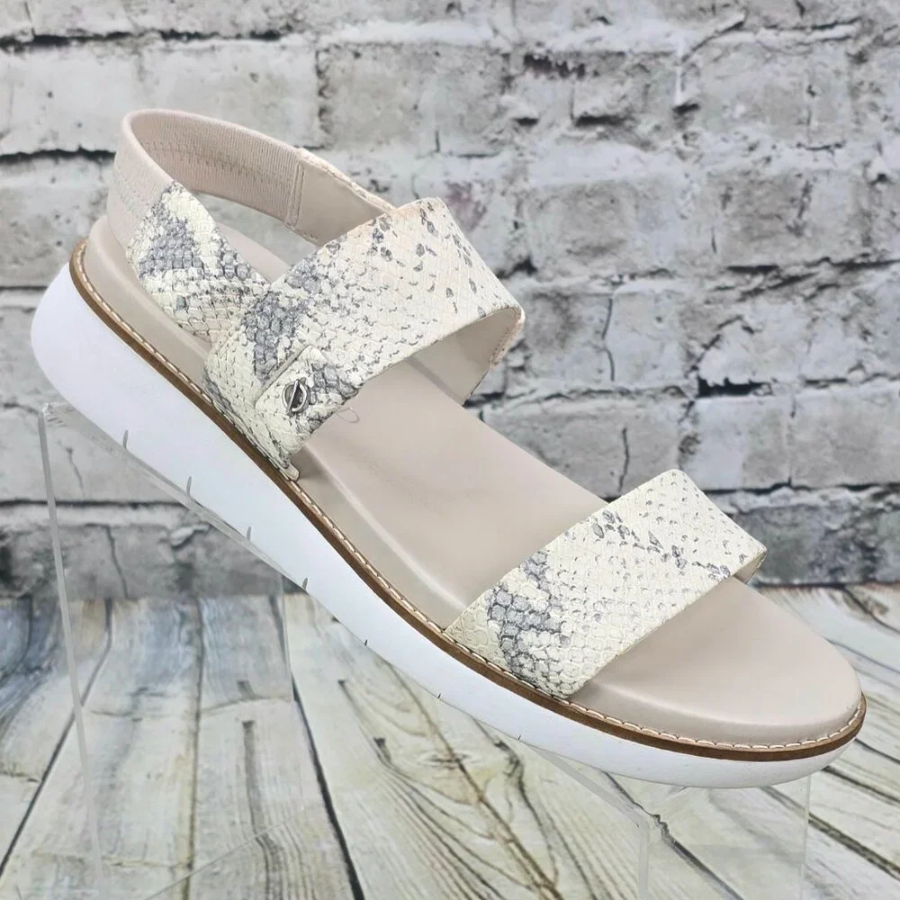 Cole Haan ZeroGrand Sandals Women 9 B Ivory Snake Print W17720 Double‎ Band